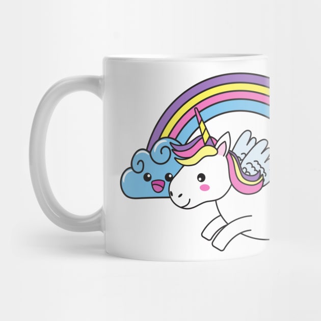 Cute Little Unicorn With Heart, Line Drawing White, Pink, Purple, Green & Yellow by Vegan Squad